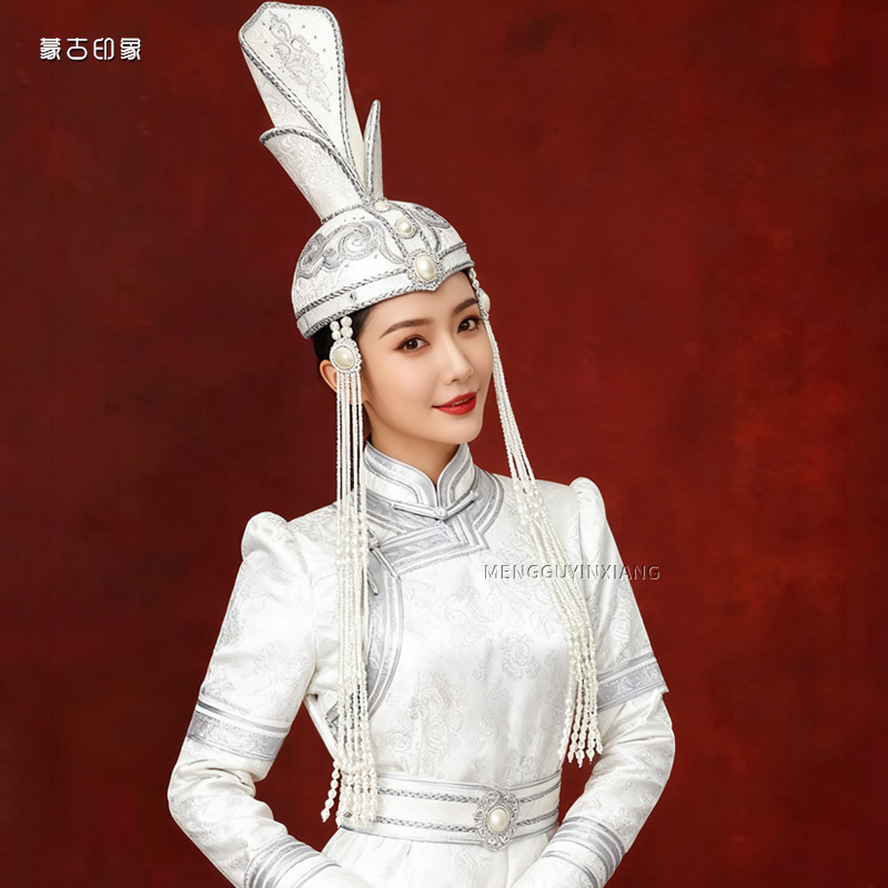 蒙古族女士高筒尖顶帽子