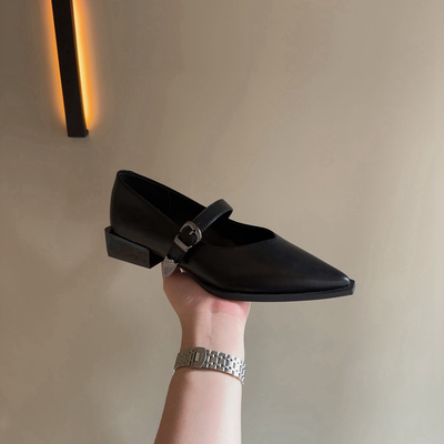 法式尖头玛丽珍鞋一字带低跟单鞋