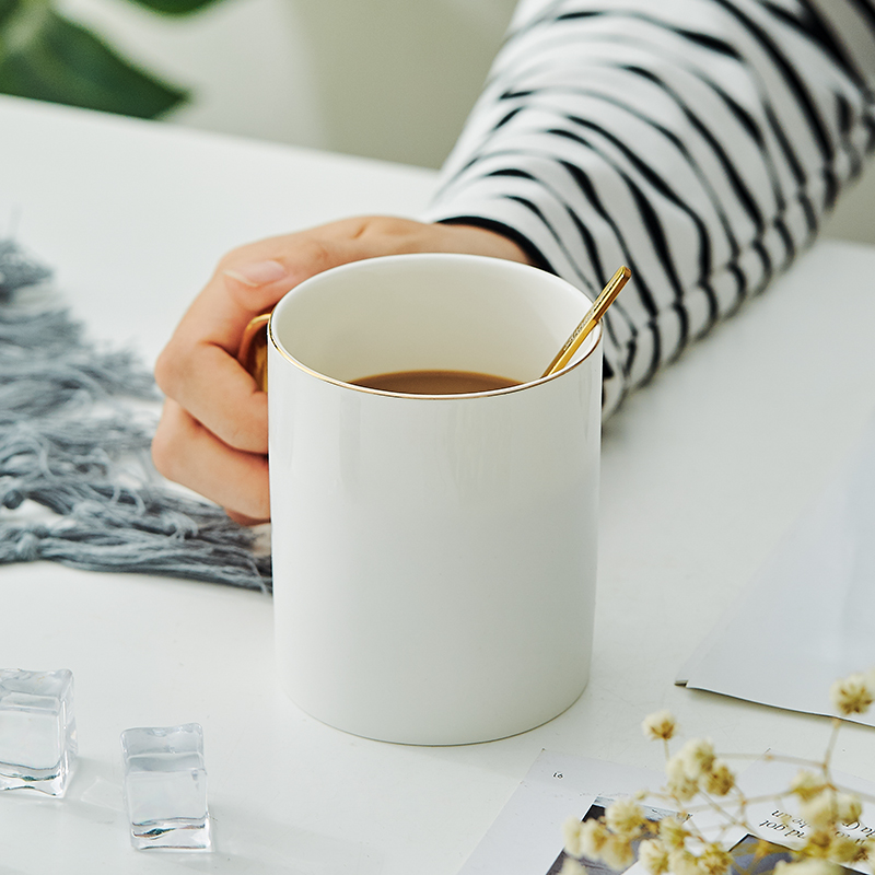 白色描金边商务陶瓷杯定制