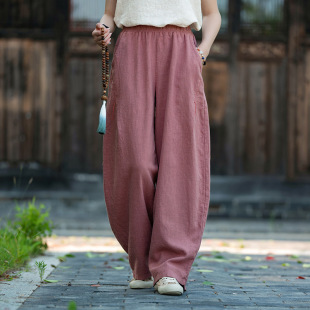 松紧腰宽松显瘦苎麻灯笼裤 原创复古慵懒风棉麻休闲裤 新款 2025秋季