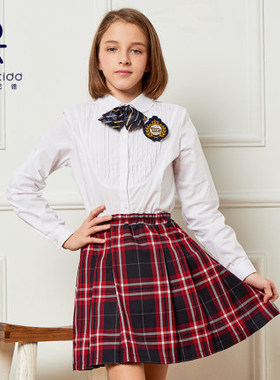 伊顿纪德校服衬衣女生棉衬衫女童长袖衬衫白色衬衣秋款09C202