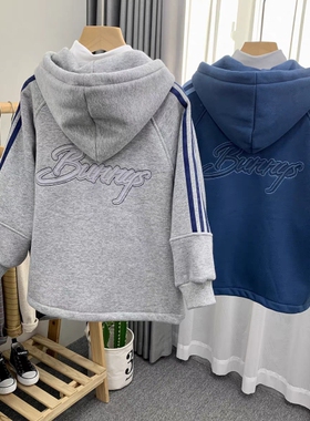 牛哆哆冬新款男女童连帽开衫拉链卫衣加绒儿童保暖外套36635