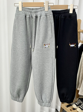 爱木橦童装冬新款男女中大童韩版休闲一体绒运动裤卫裤7329