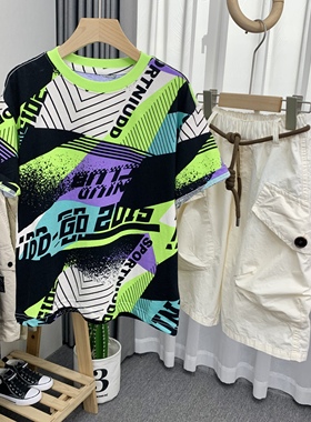 牛哆哆夏新款男女童满印字母短袖上衣儿童纯棉半袖T恤53112