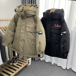 童装冬装新款时尚工装风衣羽绒服中长款男女童外套90008