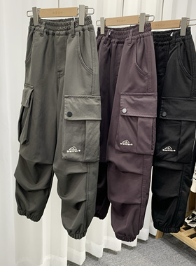 卡芙恰恰童装儿童韩版加绒工装裤冬男女童侧兜休闲裤潮87710