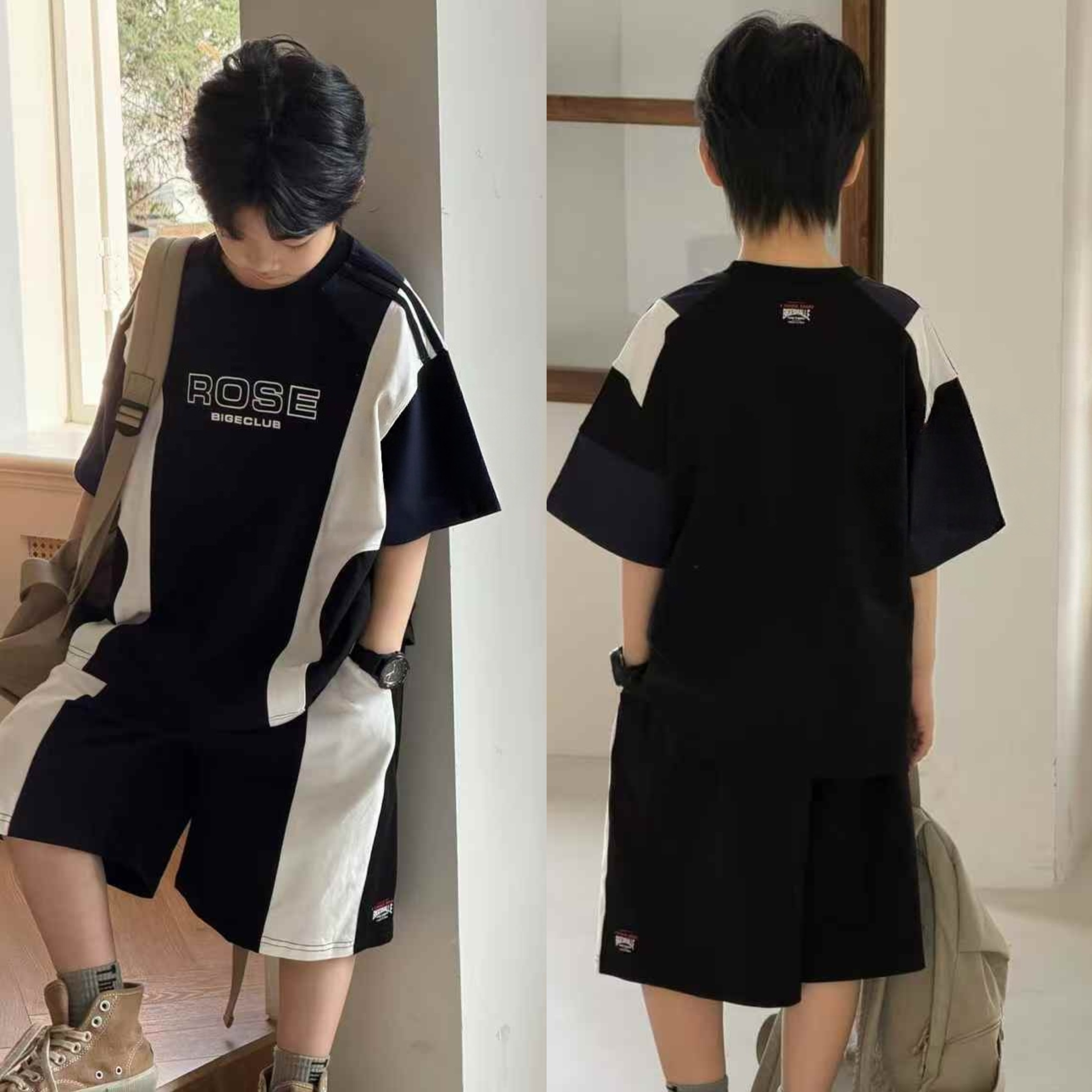 大E小e童装20260夏款儿童韩版运动套装男女童纯棉短袖+裤子潮3801