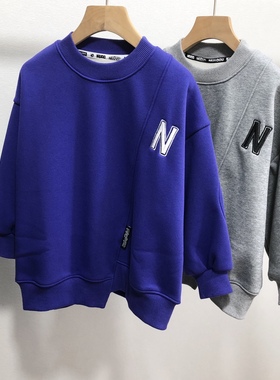 牛哆哆男童女童一体绒绣字拼接上衣冬款N字休闲卫衣潮28312