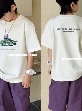 牛哆2025新款春夏男女童韩版休闲百搭短袖T恤洋气韩版时尚55052