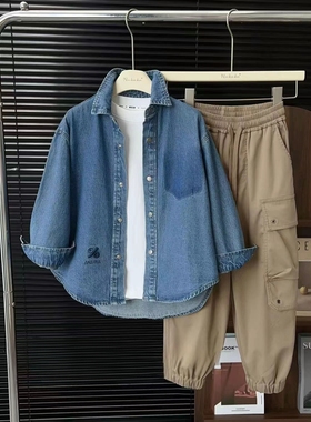 牛哆哆童装中大童韩版牛仔外套春秋款男女童简单时尚衬衫37555