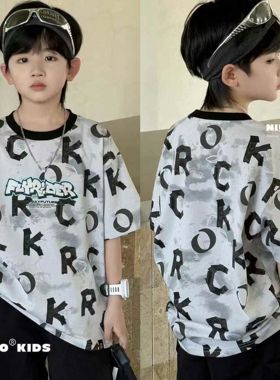 牛哆哆儿童韩版印花T恤衫2025夏男女童纯棉潮流字母短袖68985