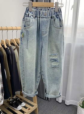 卡芙恰恰童装春秋新品男女童简约百搭浅蓝色牛仔裤休闲裤18821