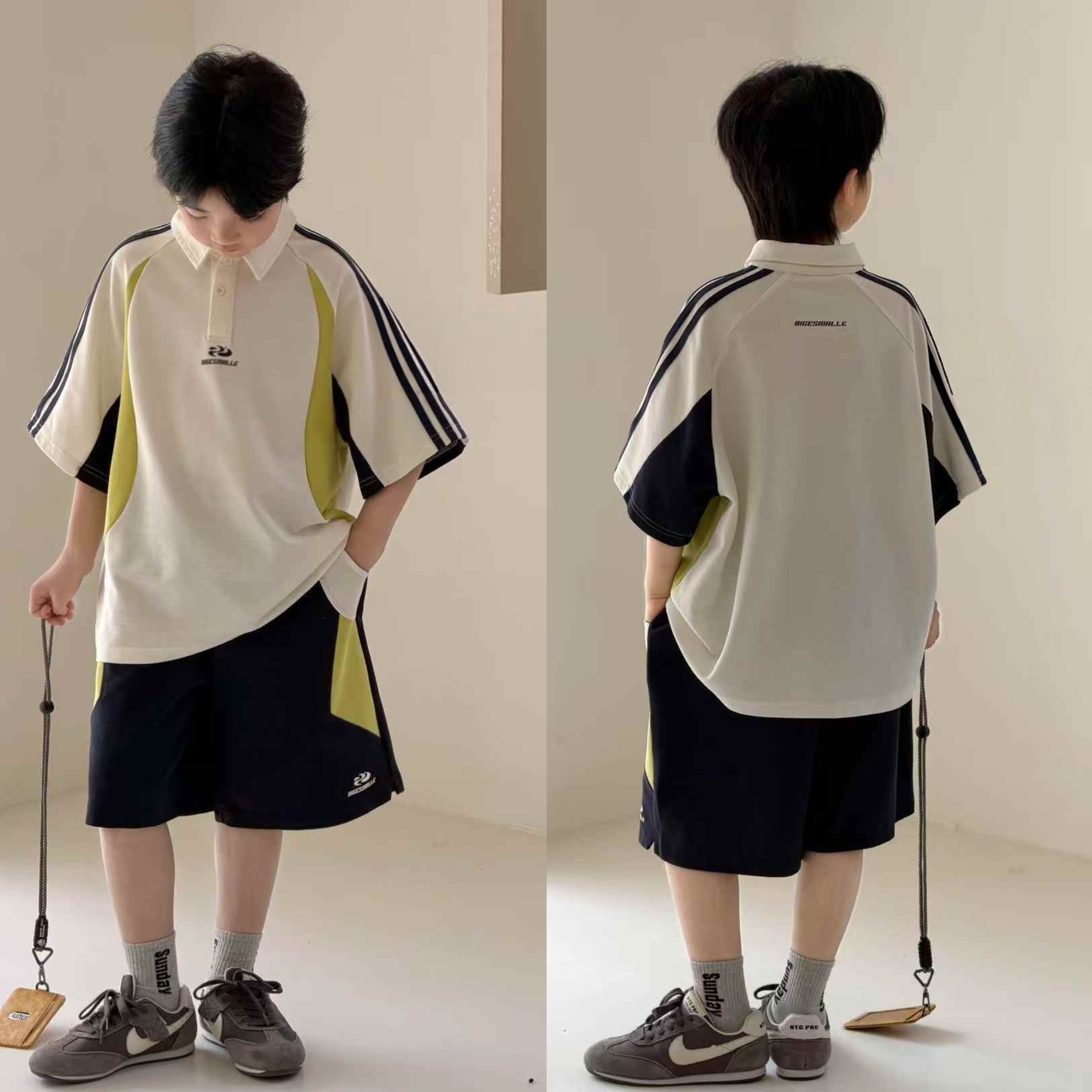 大E小e童装套装2026夏新品男童中大童韩版短袖+短裤两件套3803