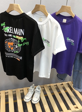 卡芙恰恰夏新款男童拼色洋气短袖T恤中大童圆领纯棉上衣3638