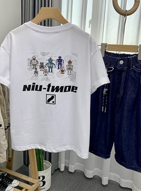 牛哆哆童装夏装新款韩版男女童时尚卡通图案纯棉短袖T恤53320