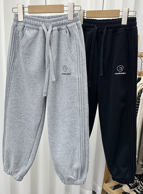 牛哆哆童装冬新款男女中大童韩版休闲一体绒运动裤卫裤53806