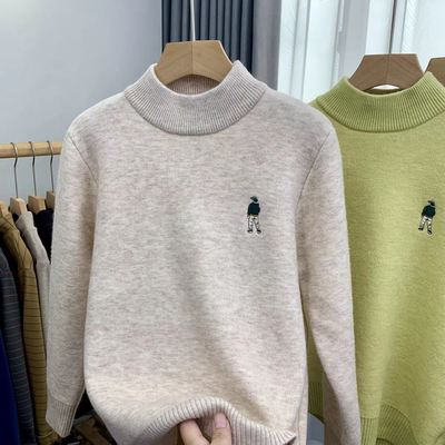 卡芙恰恰24冬季新款针织打底衫男女童半高领一体绒毛衣卡通潮820