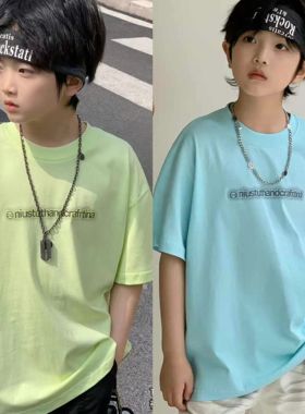 牛哆哆童装2025夏新款男女童中大童圆领字母印花短袖T恤上衣39027