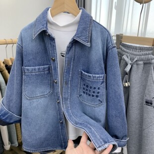 卡芙恰恰童装冬装儿童韩版加绒牛仔衬衫中大童时尚外套潮105