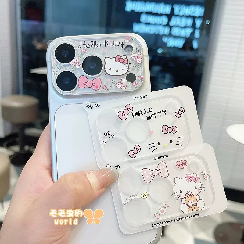 凯蒂猫KT适用苹果18/17promax透明钢化玻璃镜头贴卡通iPhone13/14/15/16promax全包一体后镜头保护膜帕恰狗