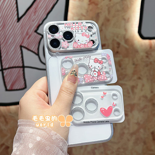 Kitty适用苹果17promax一体闪粉镜头膜iphone17pro手机后摄像头保护贴14/15/16水钻女镜头贴膜美乐蒂玉桂狗