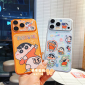 蜡笔小新镂空镜头背贴套装 适用苹果17ProMax卡通闪粉背板膜iPhone17Pro镜头底座星星人半透背膜超薄彩膜男女