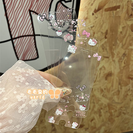 kitty适用苹果4/4S/5/5S卡通小碎花凯蒂猫透明高清钢化玻璃贴膜新款iPhone6s/7/8plus半屏手机彩膜SE2/3