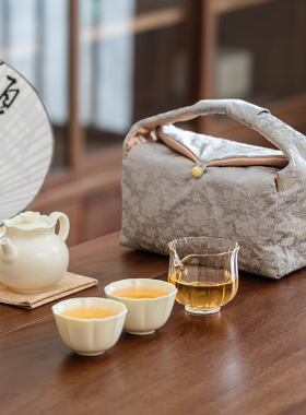 旅行茶具套装便携式一壶二杯伴手礼功夫茶壶茶杯陶瓷黄釉新中式