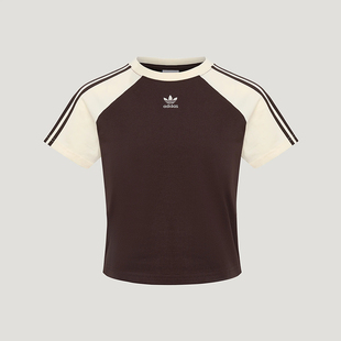 Adidas三叶草26年夏季新款女子拼色短款运动短袖T恤KU4767 KU4768