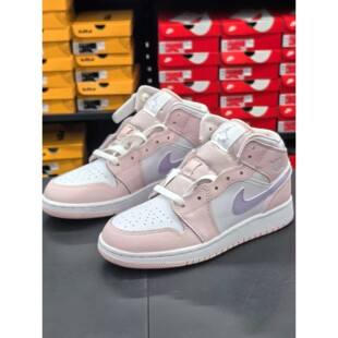Jordan乔丹粉紫高帮运动鞋正品AJ1板鞋新款复古女鞋减震休闲鞋子