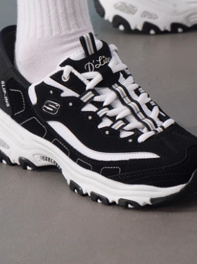 斯凯奇女鞋2025冬新款运动休闲鞋复古老爹鞋厚底熊猫鞋150030-BKW