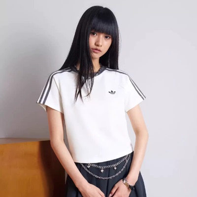 阿迪达斯三叶草女子26年夏新款经典针织修身短袖T恤KY8479 KY8480