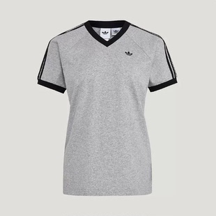 adidas阿迪达斯三叶草女子26年夏经典刺绣针织纯棉短袖T恤 KU4771