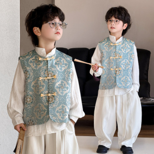 套装 儿童新中式 衬衫 男童唐装 洋气男孩走秀演出礼服 国风马甲春秋季