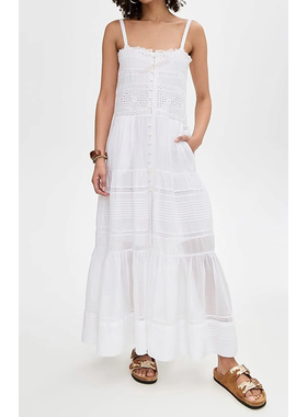 25夏新款IS白色吊带连衣裙女法式仙气度假花边重工刺绣荷叶边裙摆