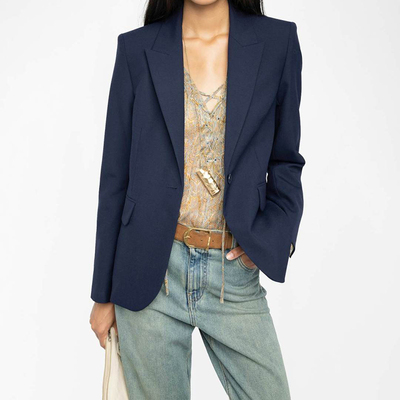 法式简约有型藏蓝羊毛西装外套