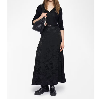 2025秋冬新款ZV真丝提花半身裙女长款A字后开叉系带宽松衬衫套装