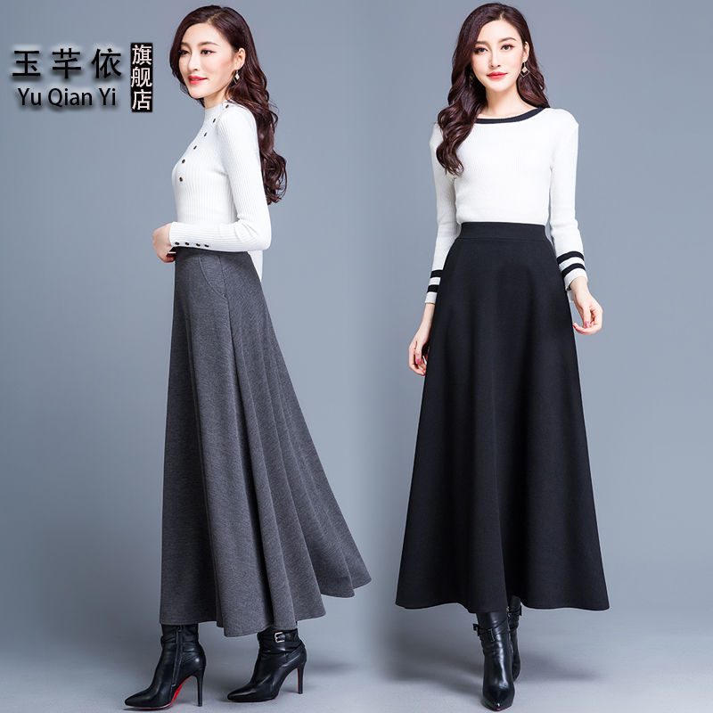 毛呢半身裙秋冬高腰百搭