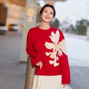【高圆圆同款】e家金鳞新春系列锦鲤羊毛毛衣山羊绒