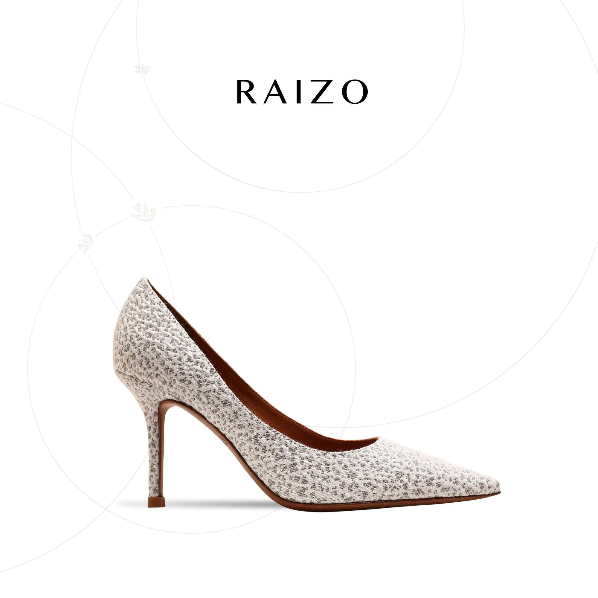 RAIZO 提花霜斑色尖头细跟高跟鞋气质名媛风浅口复古时尚女高级感