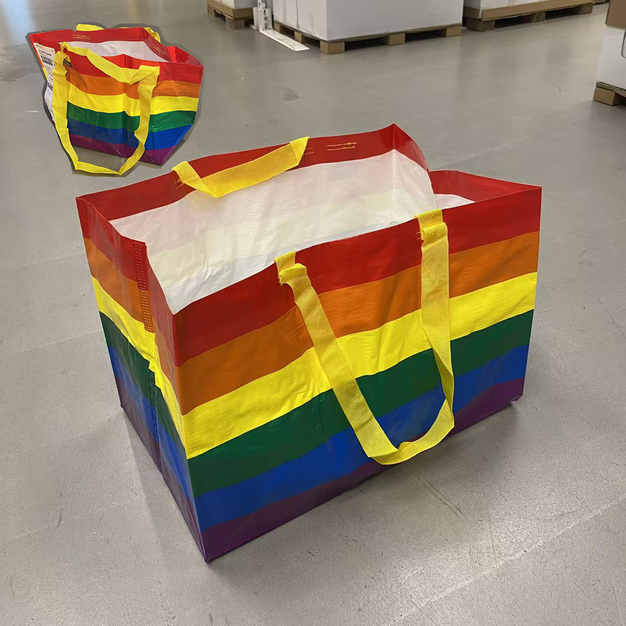 IKEA宜家斯托诗通编织袋环保购物袋手提袋彩色条纹可折叠便携手拎