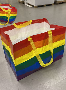 IKEA宜家斯托诗通编织袋环保购物袋手提袋彩色条纹可折叠便携手拎