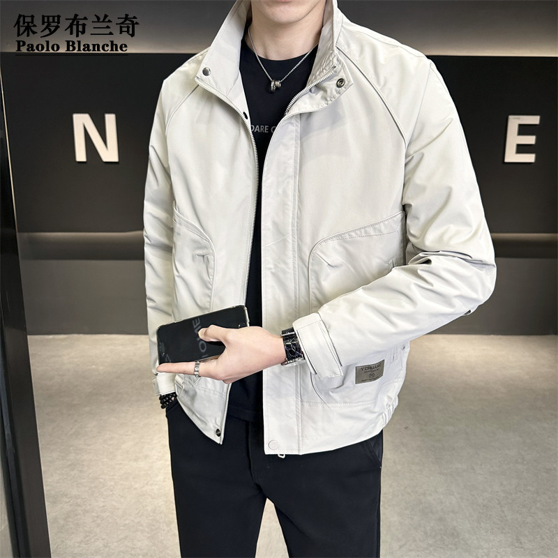 保罗2025休闲夹克衫时尚宽松春秋新款男士大码男装外套立领棒球服