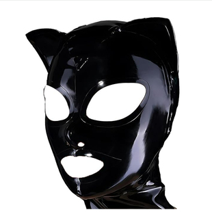 包邮乳胶头套开眼嘴鼻乳胶面具窒息头套猫耳朵女郎面具胶头套