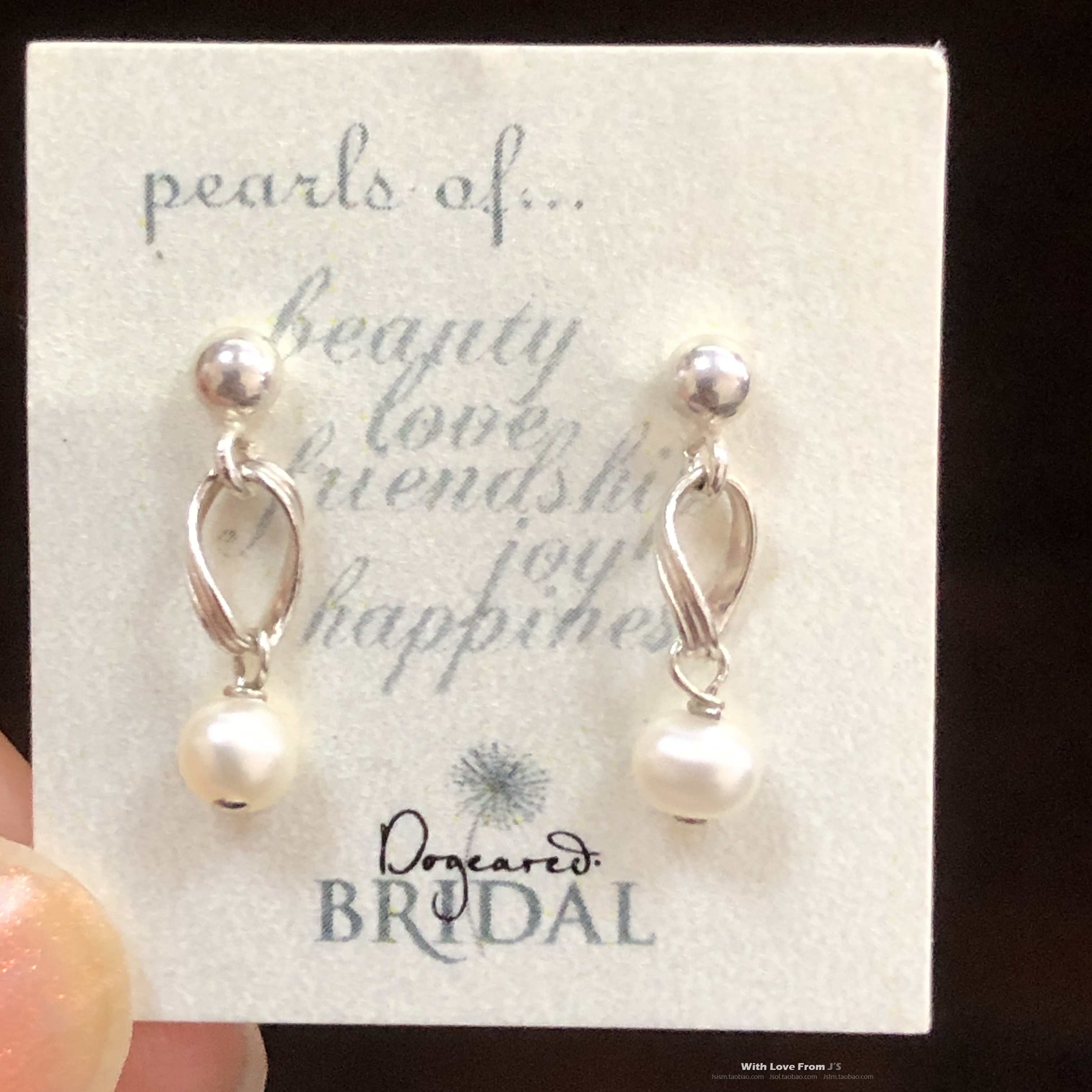 银扭环挂小珍珠耳钉 小白珍珠耳饰品 美国 Dogeared 正品