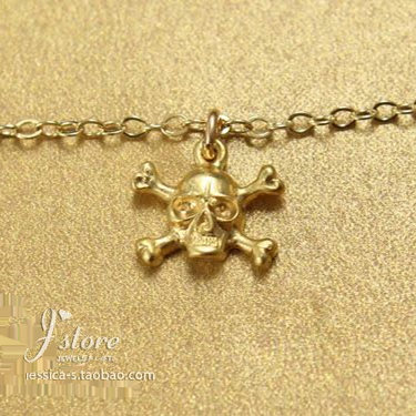 925银镀金链【交叉骨骷髅】吊坠 许愿手链 美国 Dogeared 正品