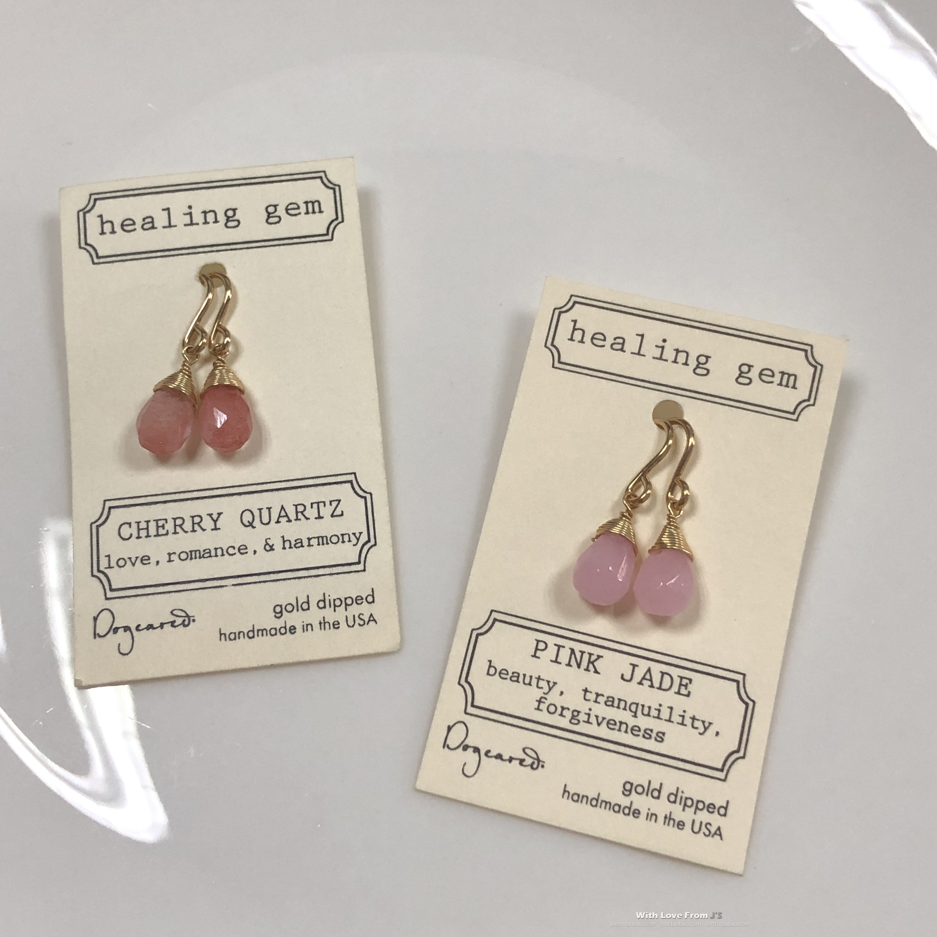 挂钩缠丝樱桃石 粉晶耳坠 弯钩耳环 耳饰品 美国 Dogeared 正品