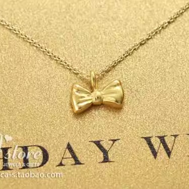 丝带蝴蝶结锁骨链 银镀金许愿项链 生日祝福 美国 Dogeared正品