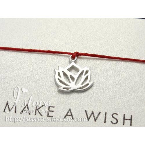 上蜡亚麻线 925银【盛开的莲花】吊坠 许愿手绳 美国Dogeared正品