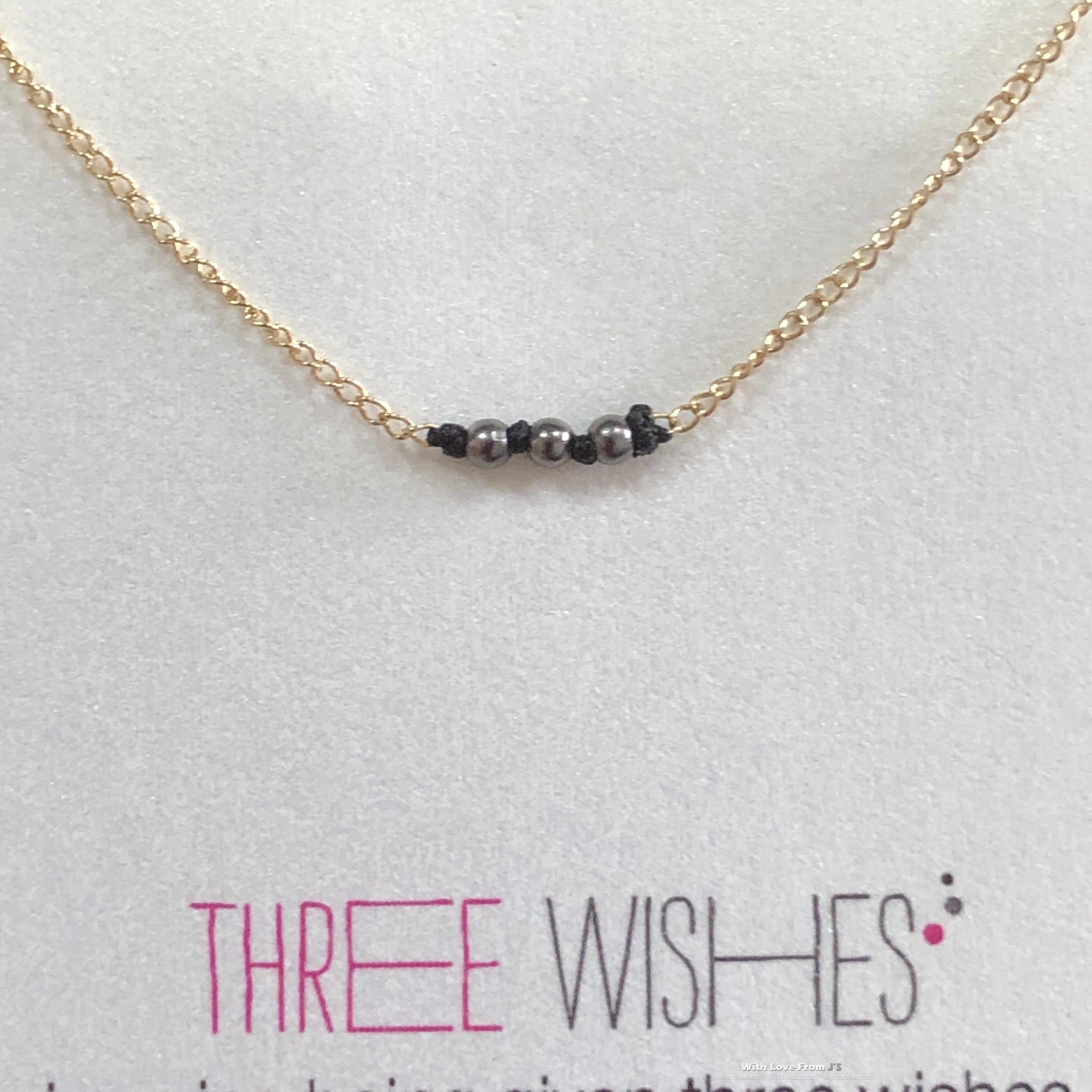 三个愿望三颗碳灰色小珠珠银镀金链许愿项链 美国 Dogeared正品